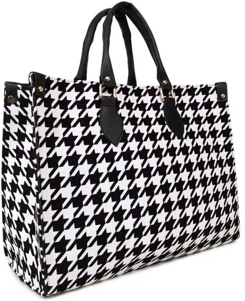 Osman Black & White Houndstooth Tote Bag for Women - Image 1